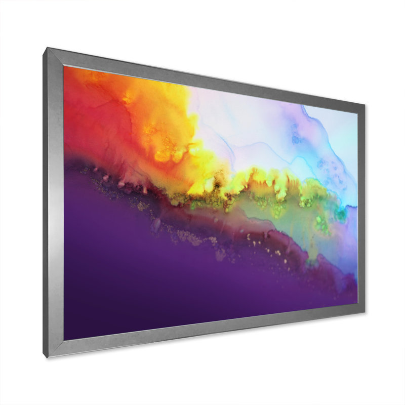 Horizon abstrait mauve et jaune - reproduction sur toile, Cadre photo argenté, H 30 po x l 40 po x P 1,5 po