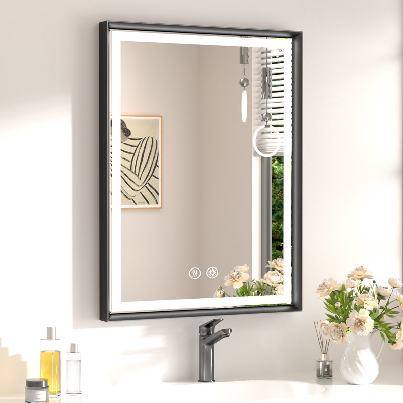 LED Bathroom Vanity Mirror with Anti-Fog and Dimmable Light, Aluminum Frame Wall Mirror, Matte Black, 24" x 32"