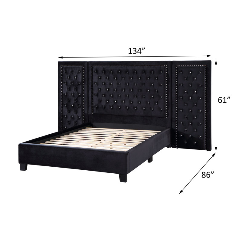 Lit plateforme tapissier Engeltje, Très grand lit Eastern, Noir