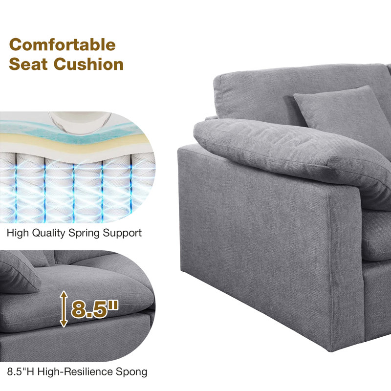 8 Piece 144" Chenille Sectional Sofa Oversized Modular Reversible Deep Seat Cloud Couch With Corner & Removable Ottoman
