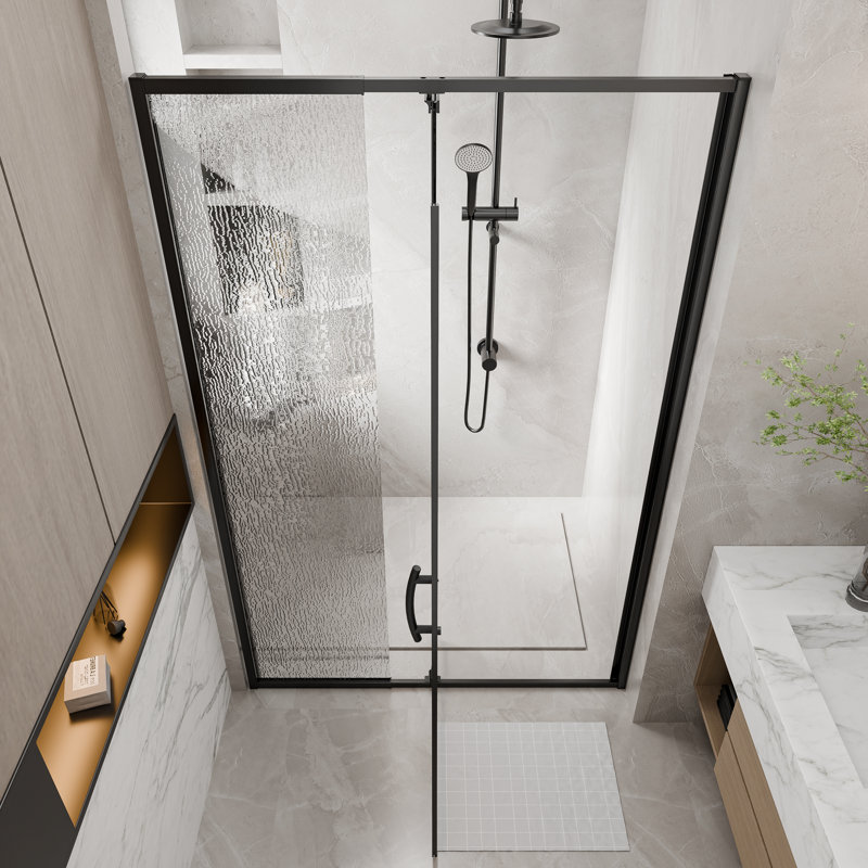 38-42" Wide X 71" High Pivot Framed Shower Door With Rain-Patterned Clear Glass