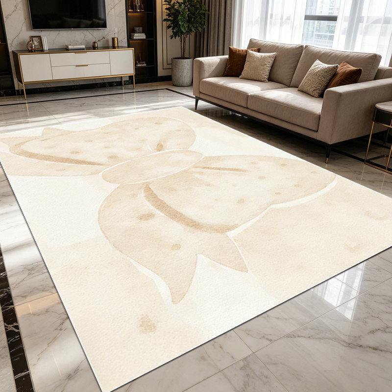 1PC Bowknot Polka Dot Neutral Beige area rugs for Living Room, Soft and Comfortable, Suitable for all seasons, easy-to-maintain, machine washable Indoor floor mat, Under Table Farmhouse suitable for dining room, bedroom, entryway, kitchen, patio,