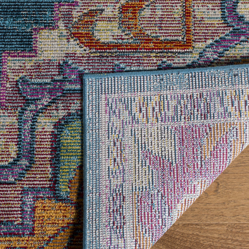 Tapis bleu sarcelle / rose / orange à motif oriental Gonzalez, Rectangle 2 pi 2 po x 5 pi