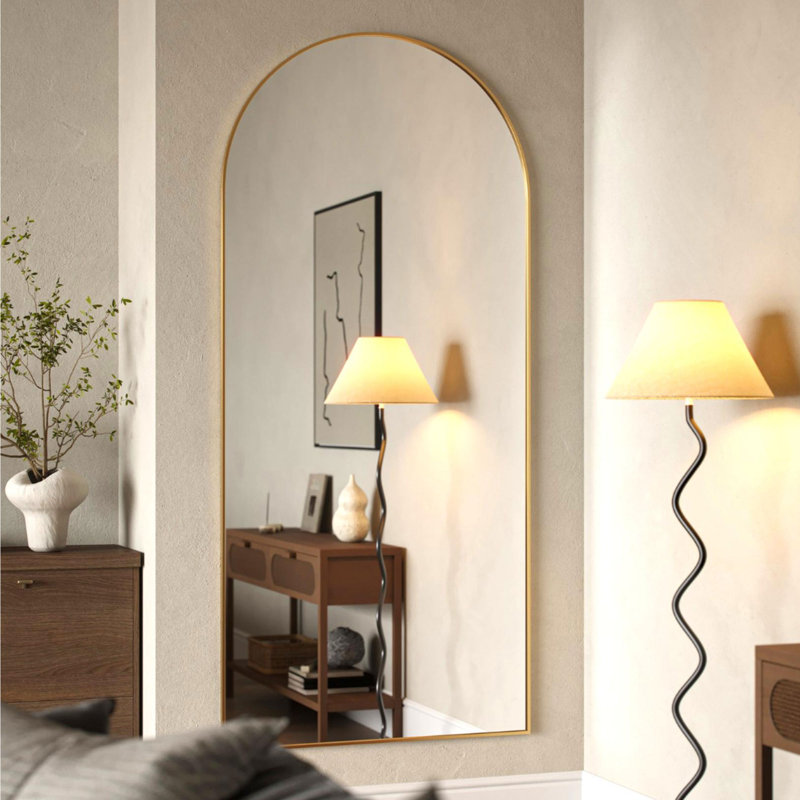 Large Arch Full Length Mirror with 3 Mounting Method, 71" x 28", Brushed Gold