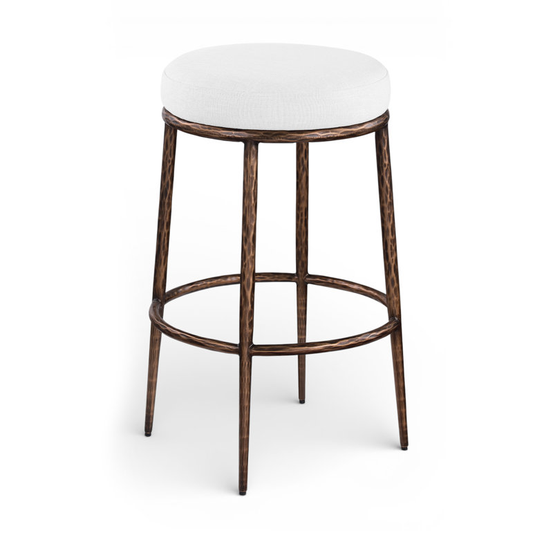 Tabouret de bar rembourré Ferro, Bronze, Tissu blanc performance