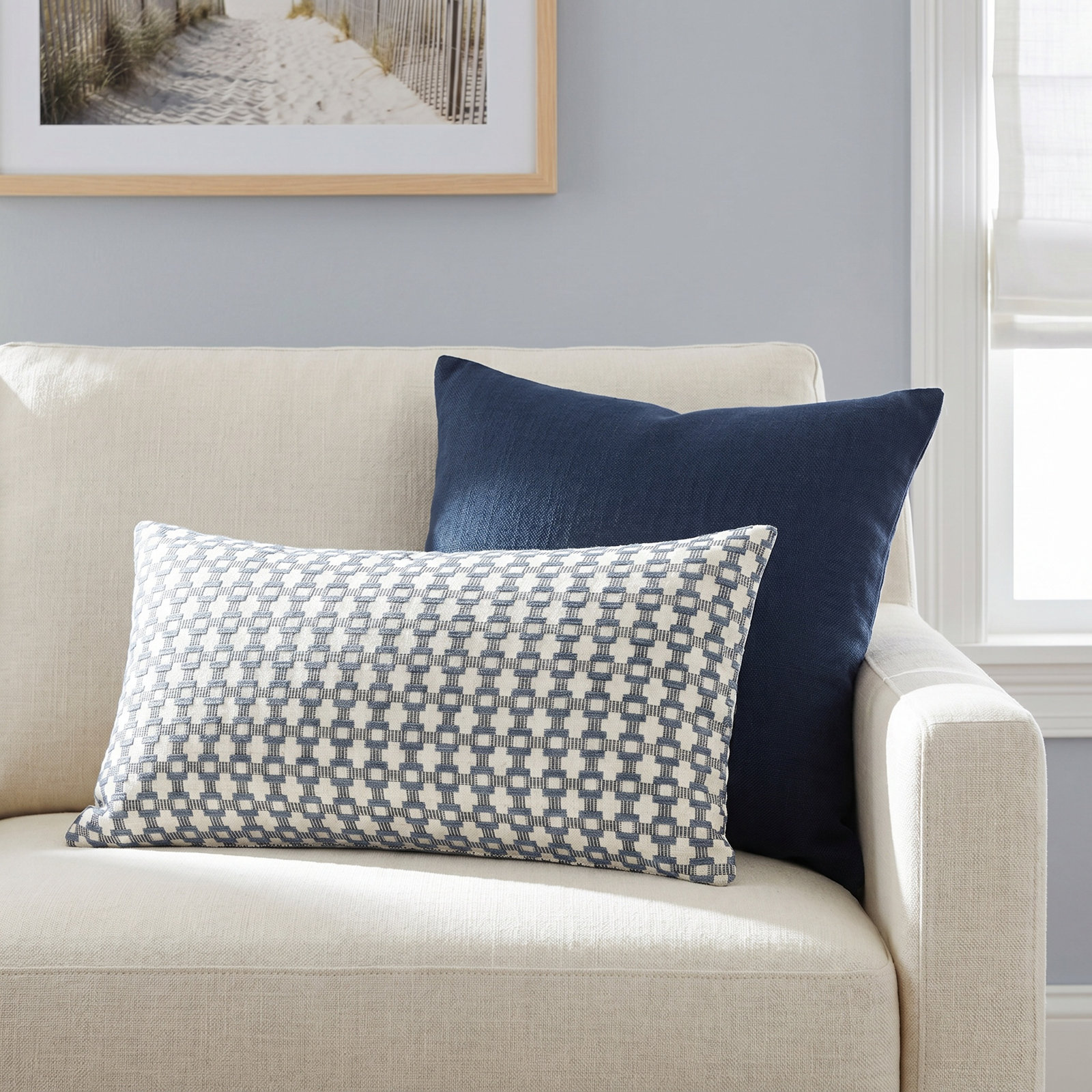 Birch Lane Stride Throw Pillow Lumbar, Polyester, Blue Geometric