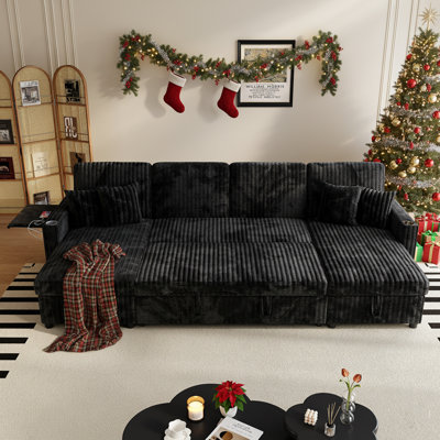 110" Oversized Corduroy U-Shaped Sectional Sleeper Sofa with Pull-Out Bed - 6-Seater Modular Couch with Double Storage Chaises for Living Room & Guest Hosting