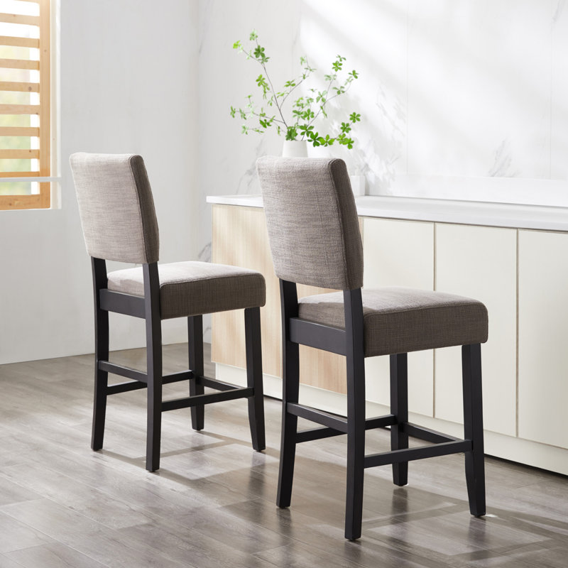 Jennifer Home Upholstered Back Stool with Wood Base for Kitchen, Counter Stool (24" Seat Height), Gray/Black