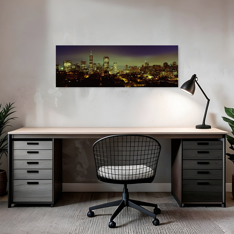 Buildings Lit Up At Night San Francisco California USA 1 Piece Wrapped Canvas Panoramic Wall Art, 30.48 cm H x 91.44 cm W