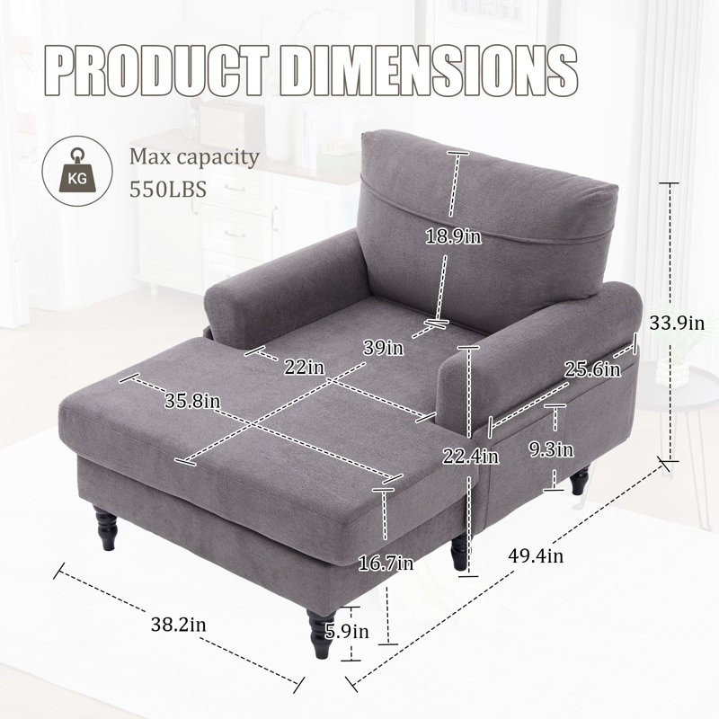 Chaise longue rembourrée 38,2 po, Gris