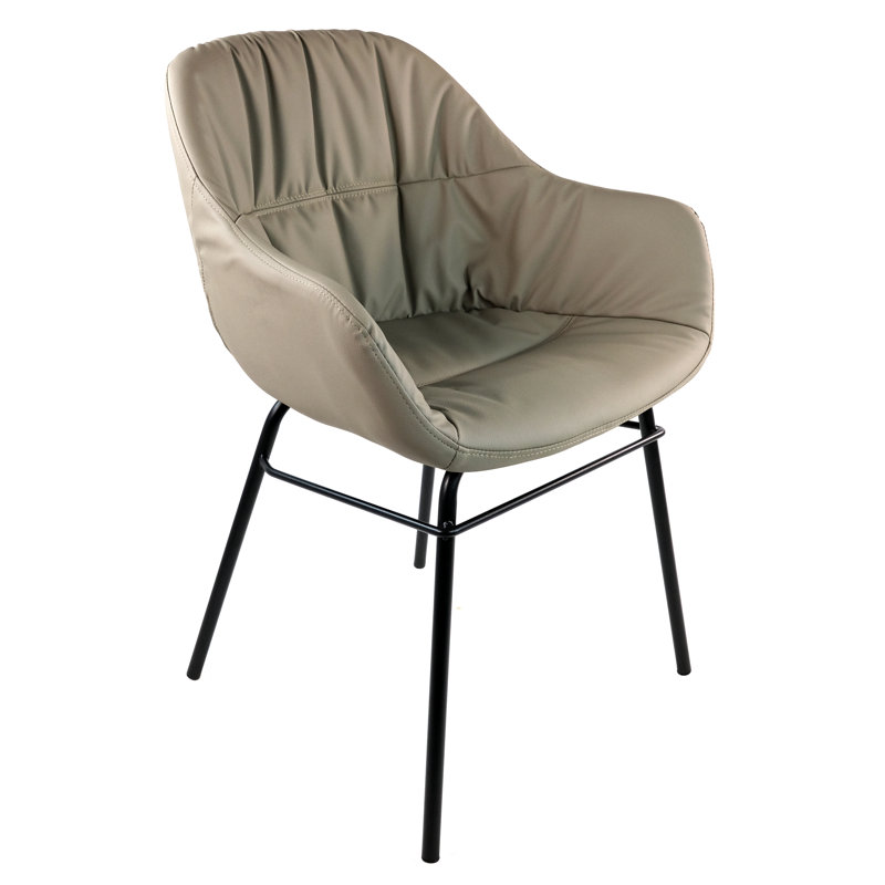 Ensemble de chaises de salle à manger rembourrées, similicuir, structure en métal, style moderne (froissé), Kaki