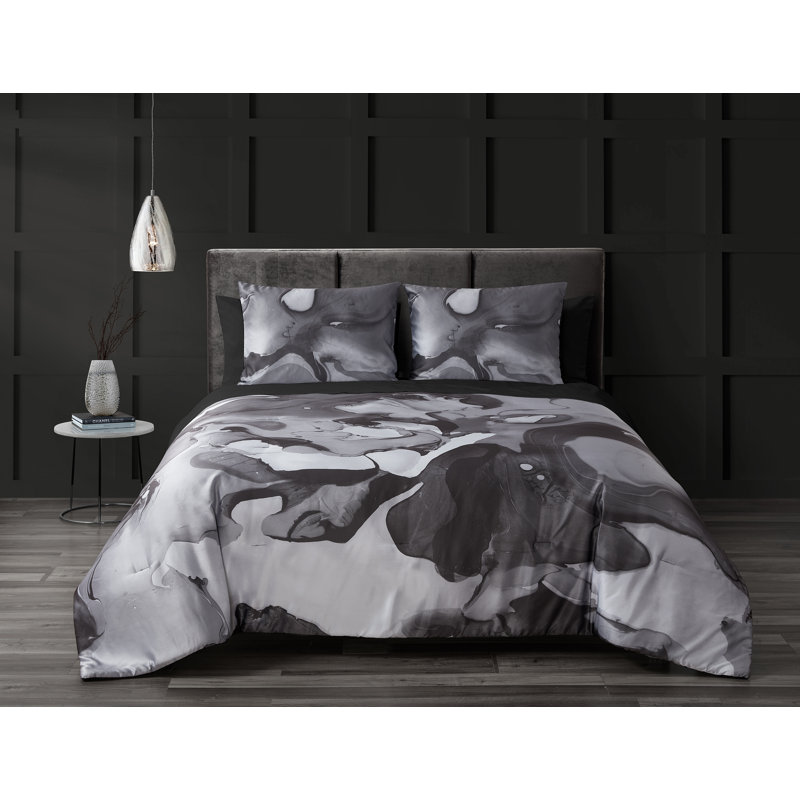 Lit en marbre noir 7 pièces Midnight Marble, Édredon de très grande taille et 6 pièces suppl