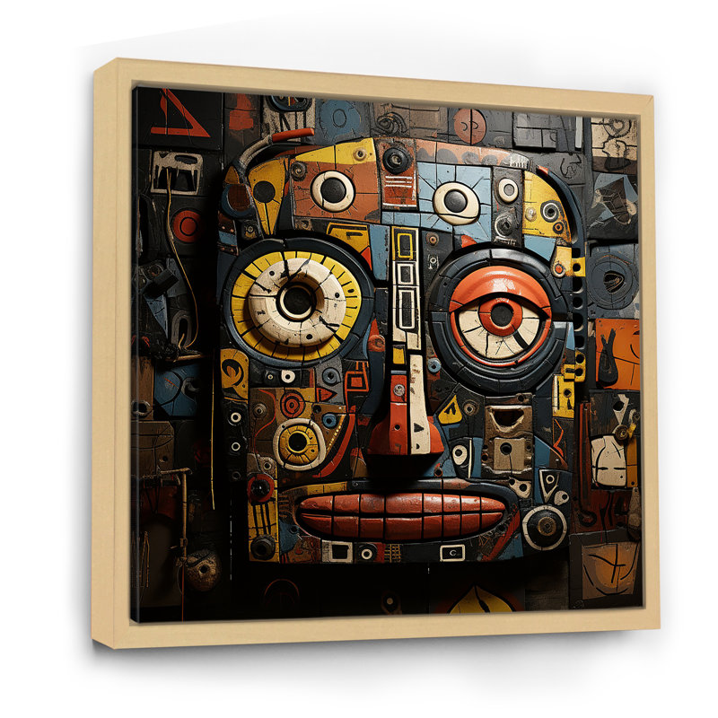 Tribal masque africain I - art mural masque africain, Cadre flottant brun, H 36 po x l 36 po