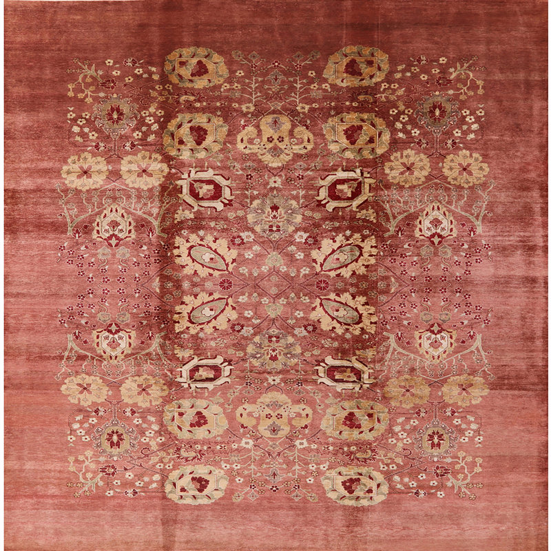 Tapis à motif floral rose, Carré 6 pi