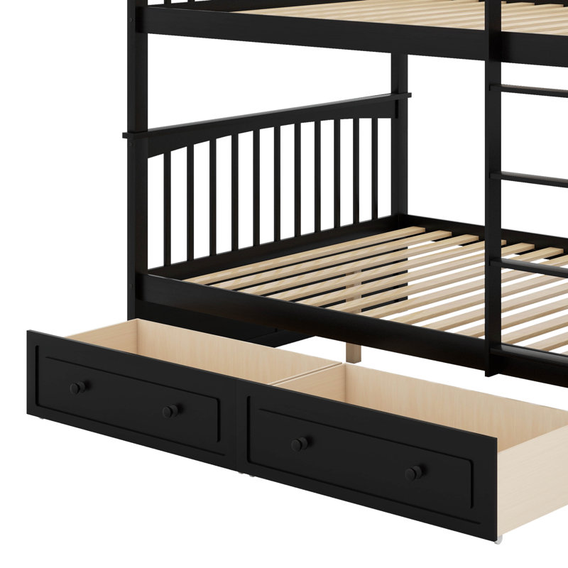 Full Over Full Bunk Bed With Drawers, Espresso