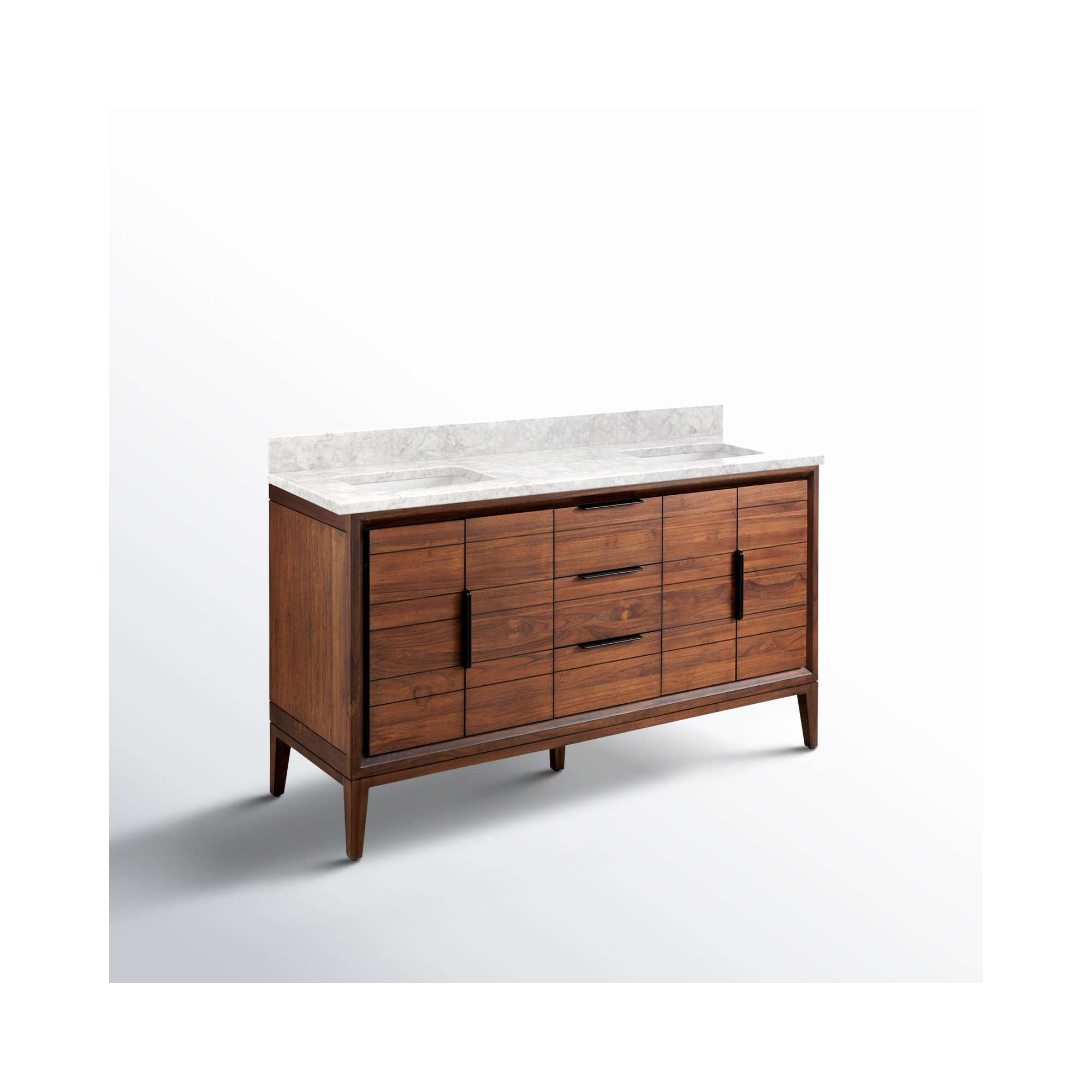 Aliso 60" Double Bathroom Vanity, No Faucet Hole, Carrara Marble, Java