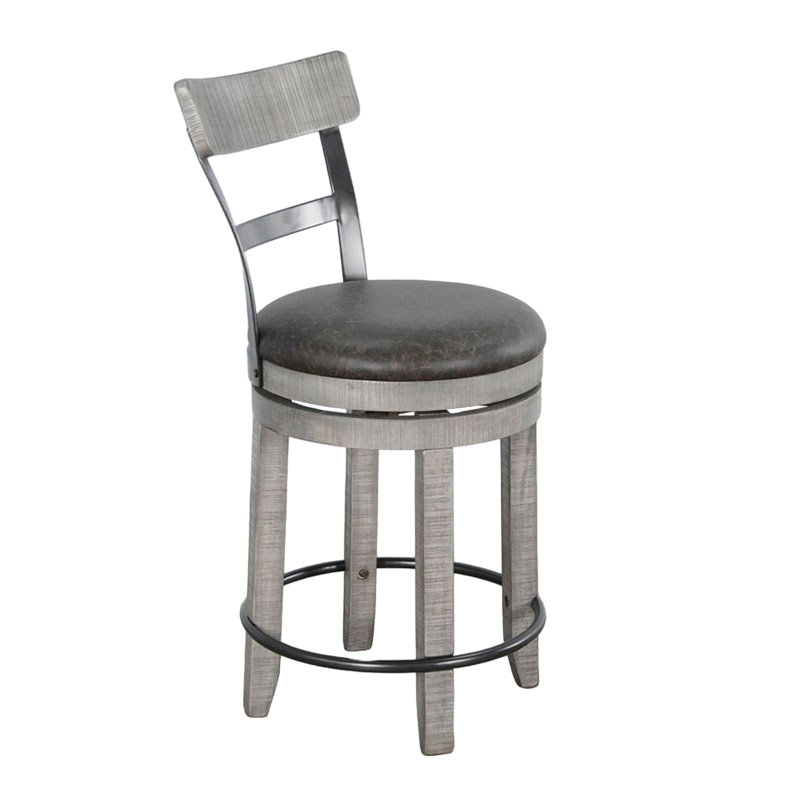 Ensemble de 2 tabourets de comptoir pivotants Zeka, similicuir, acajou gris