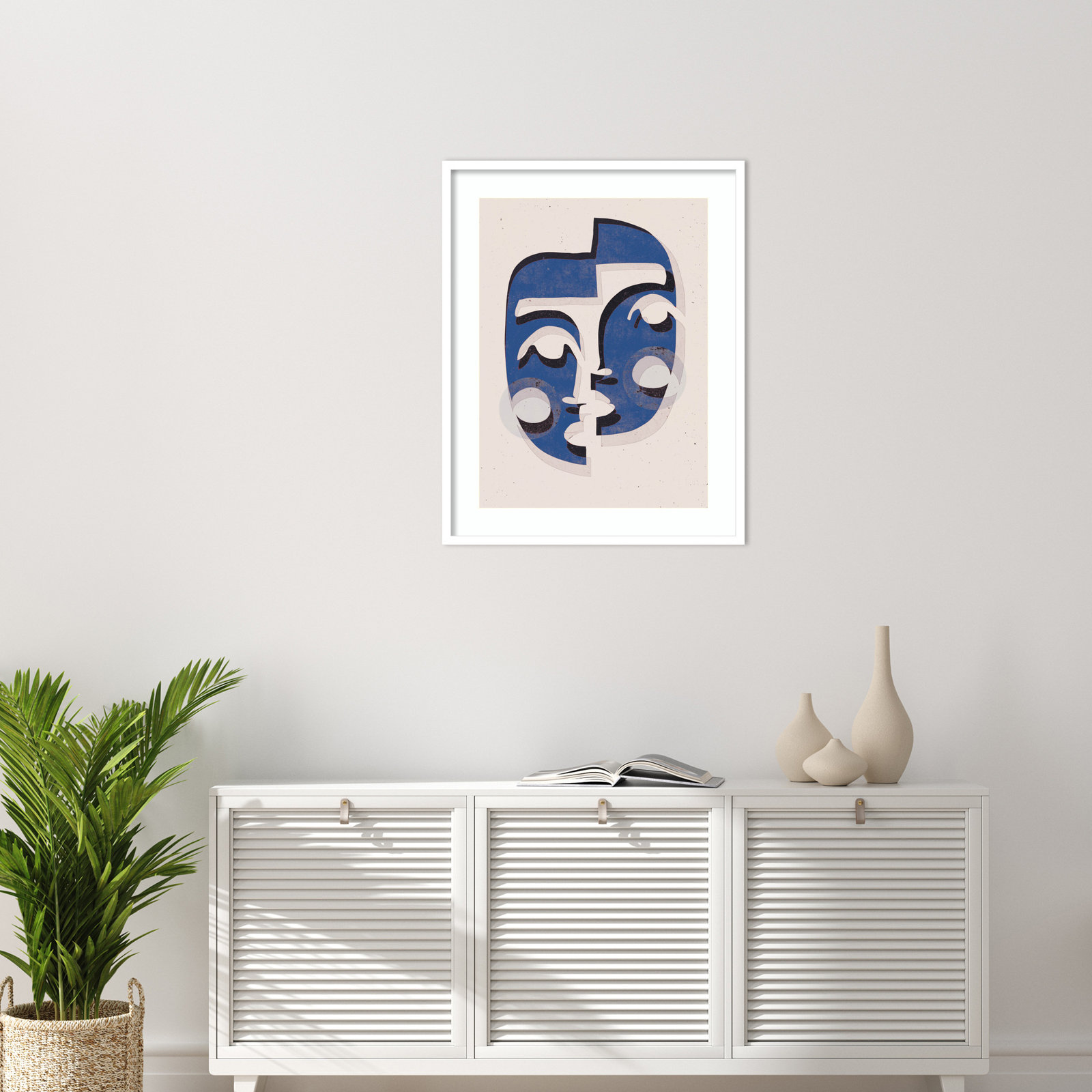 The Blue Mask by Treechild, White, 33" H x 26" W
