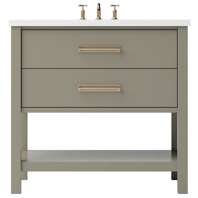 Kiawah Two-Drawer Single Bath Vanity, French Olive, Satin Gold, 36"