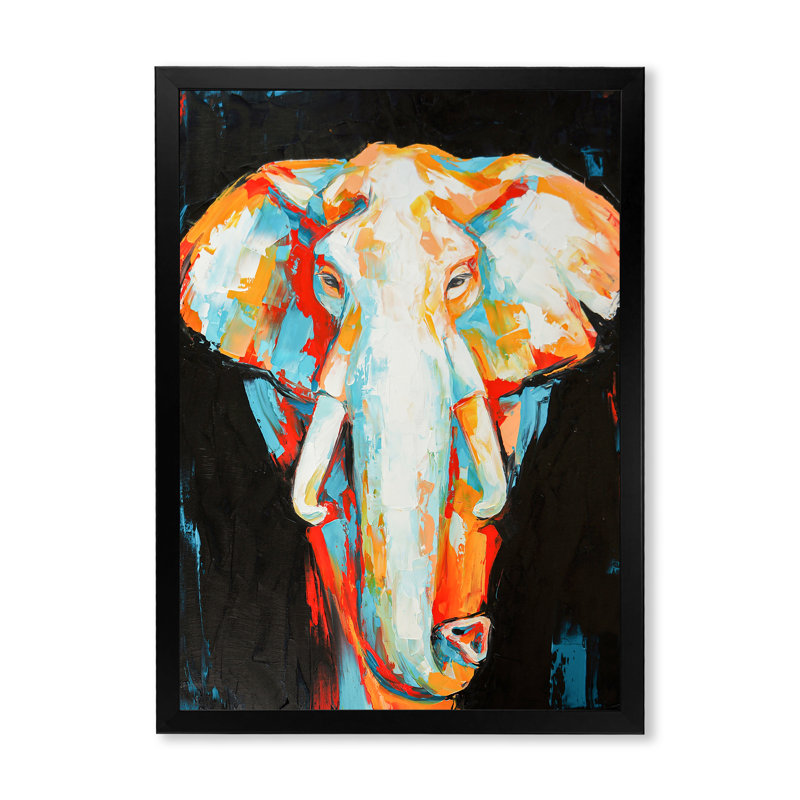 Peinture, dessin d'éléphant - art mural moderne sur toile, Toile avec cadre photo noir, H 20 po x l 12 po x P 1 po