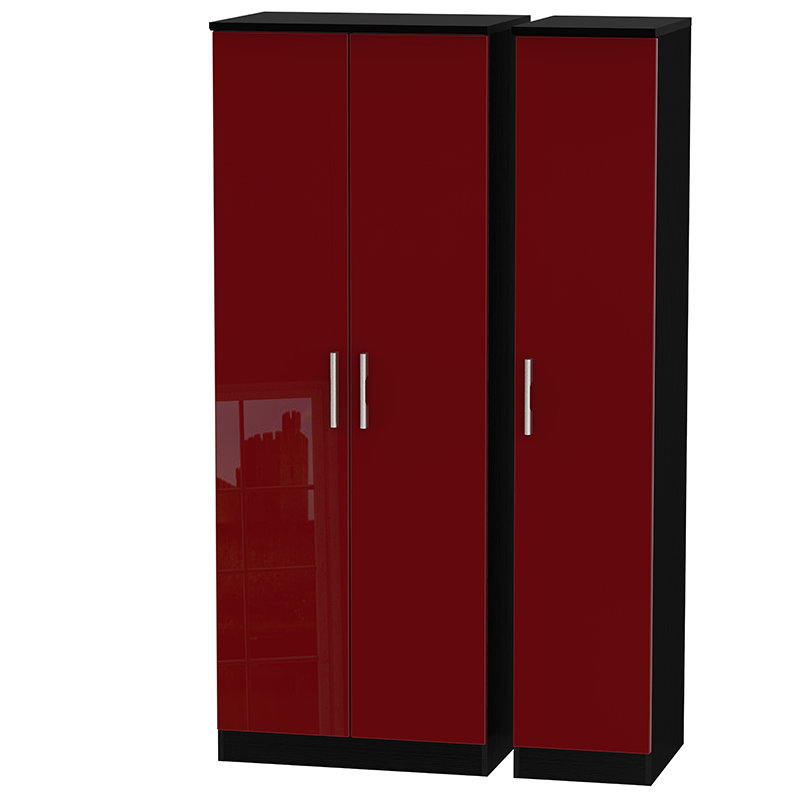 Yvette 3 Door Manufactured Wood Wardrobe, Black, H197 x D111 x D53cm