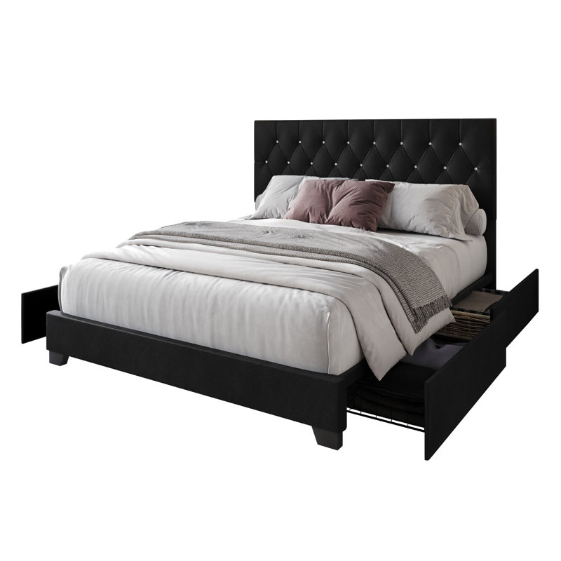 Svend Upholstered Platform Storage Bed, Black, King