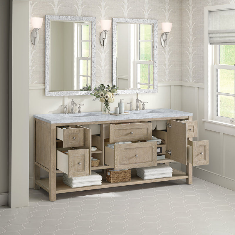 Breckenridge 72'' W Double Vanity, Carrara White, Whitewashed Oak, 8" Widespread