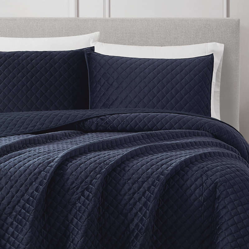 Ensemble de courtepointe Diamond, Courtepointe pour grand lit + 2 taies décoratives, Bleu marine