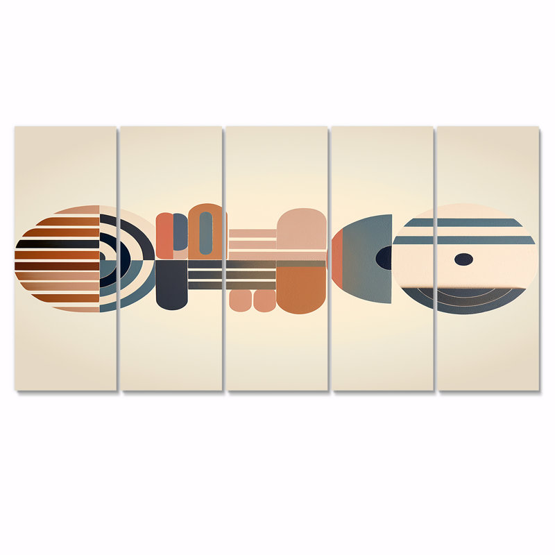 «Minimal Geometrics Ethnic Balance - Midcentury», art mural sur toile 5 pièces, H 28 po x l 60 po