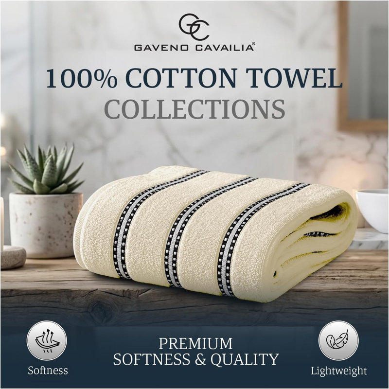 Luxury Cotton Striped Bathroom Towels, Super Soft , Highly Absorbent & Quick Dry – Includes Hand Towels & Bath Sheets, Bone