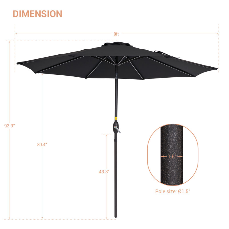 Parasol de marché 108 po Dorava, Noir