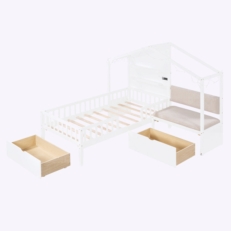 Lits avec 2 tiroirs avec tablettes Hanya par Harriet Bee, Blanc