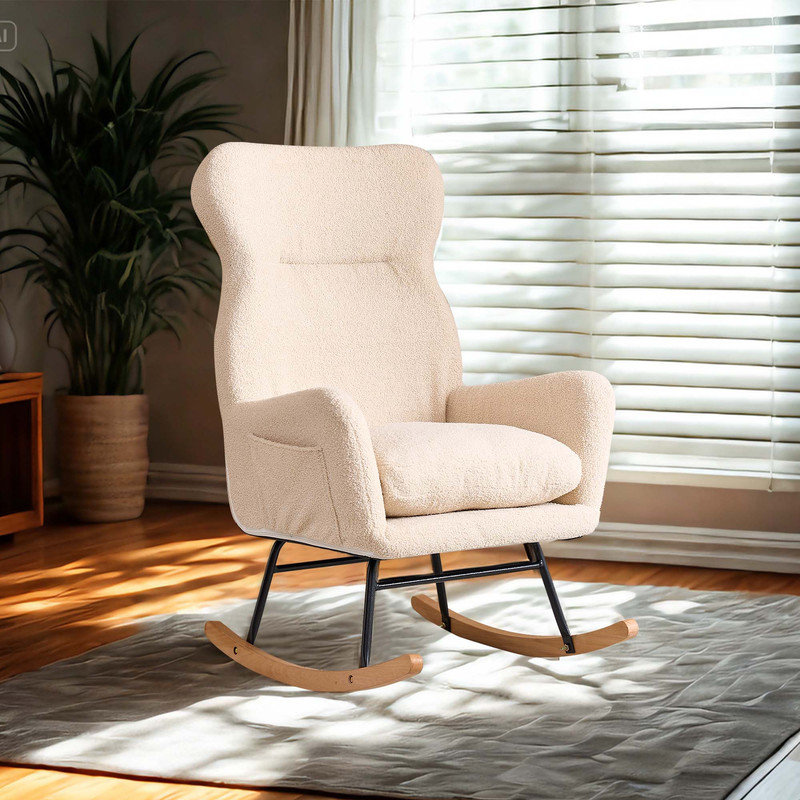 Ebern Designs Modern Rocking Chair with High Backrest,Teddy Material ...