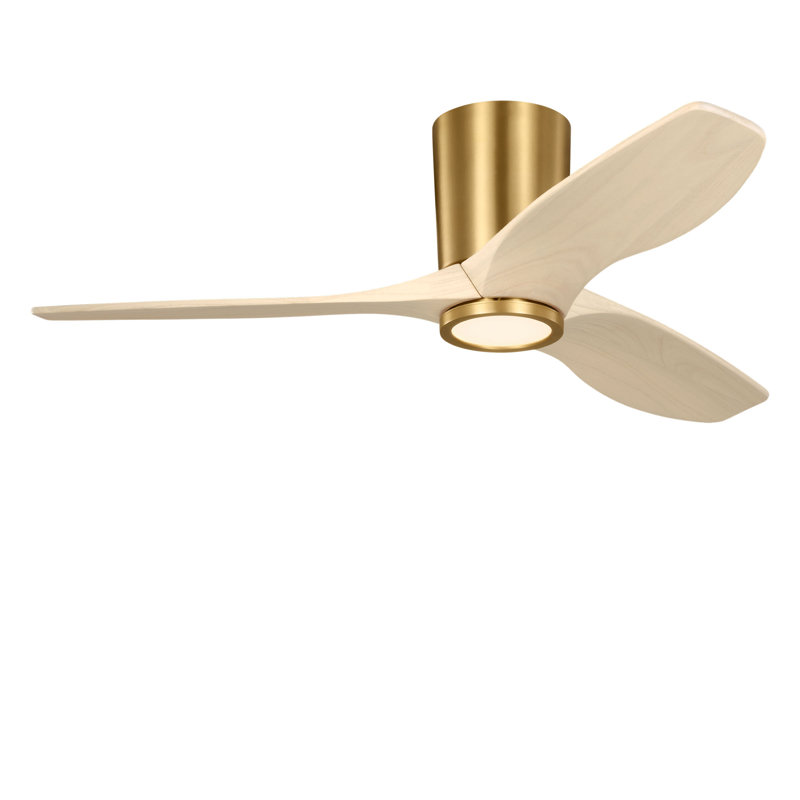 Seyra Smart Hugger LED Ceiling Fan, Washed White Oak, 44" Wide, Burnished Brass