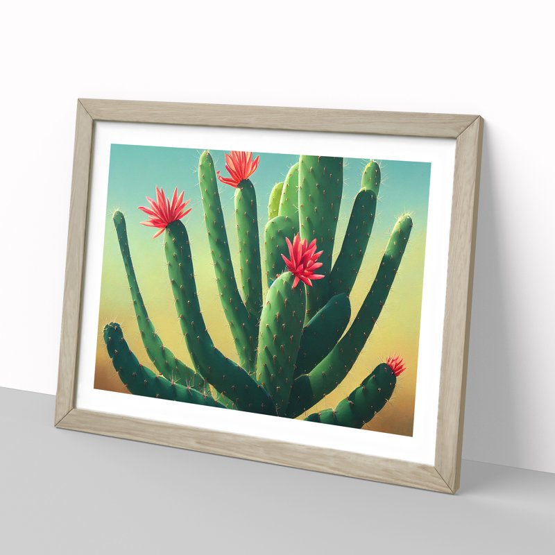 Feisty Cactus - Single Picture Frame Print, 46cm H x 64cm W x 2cm D, Oak