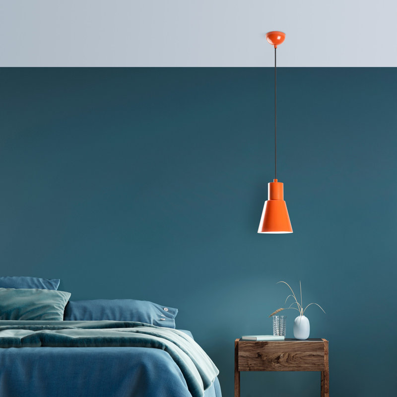 Lustre réglable élégant, structure en métal, finition orange, plaque de base 5,5 x 7,9 pouces, hauteur 10,6 - 44,9 pouces | Douille E27, 40 W maximum | Élégant luminaire pour salle à manger, salon et entrée
