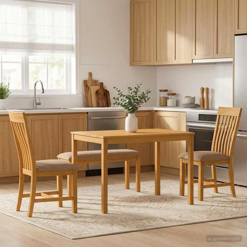 Oak Solid Wood Dining Set, Grey, Grey, Grey, Grey, 4