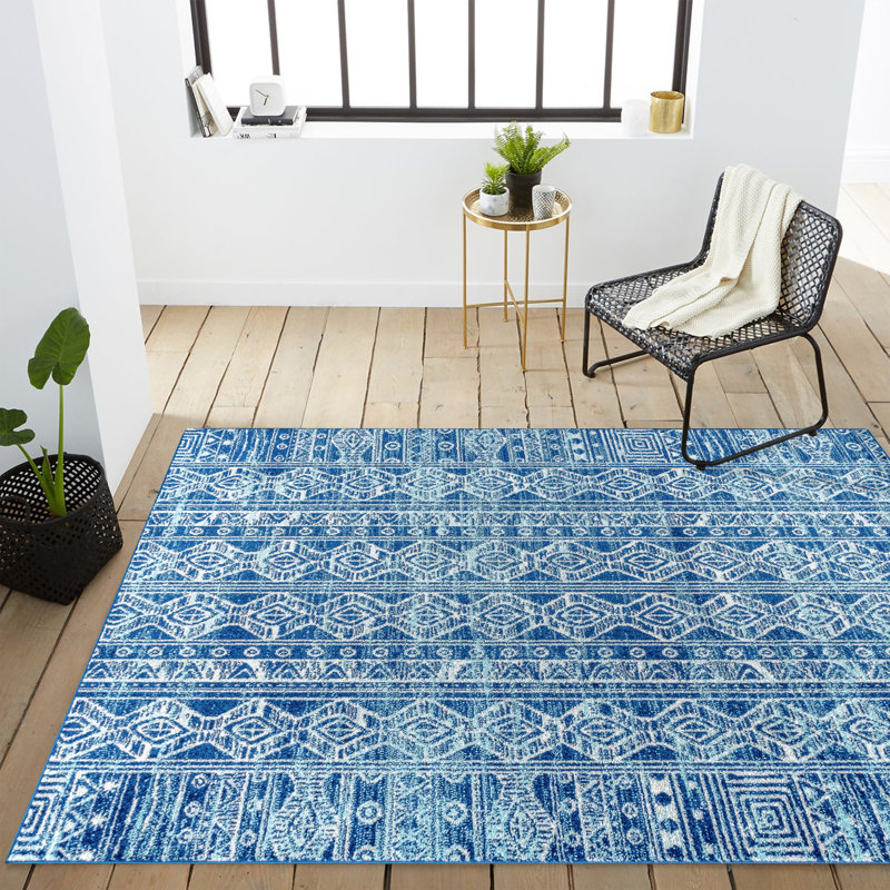 Tybalt Modern Persian Boho Vintage Tribal Blue/Gray Rug, Rectangle 4' x 6'
