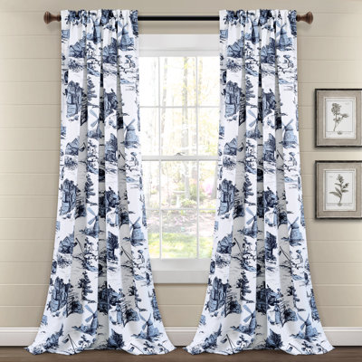 French Country Toile Room Darkening Curtain Pair