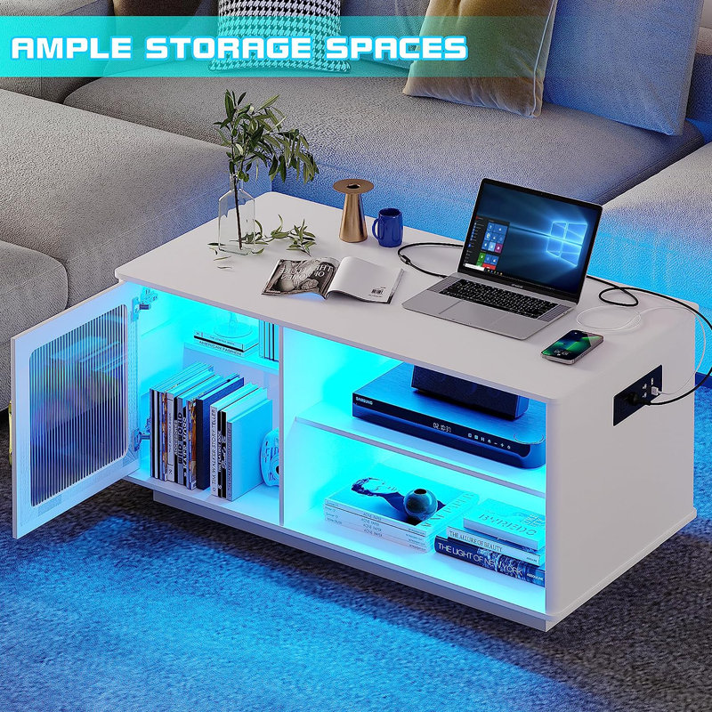 Table basse avec rangement Rushville, Blanc