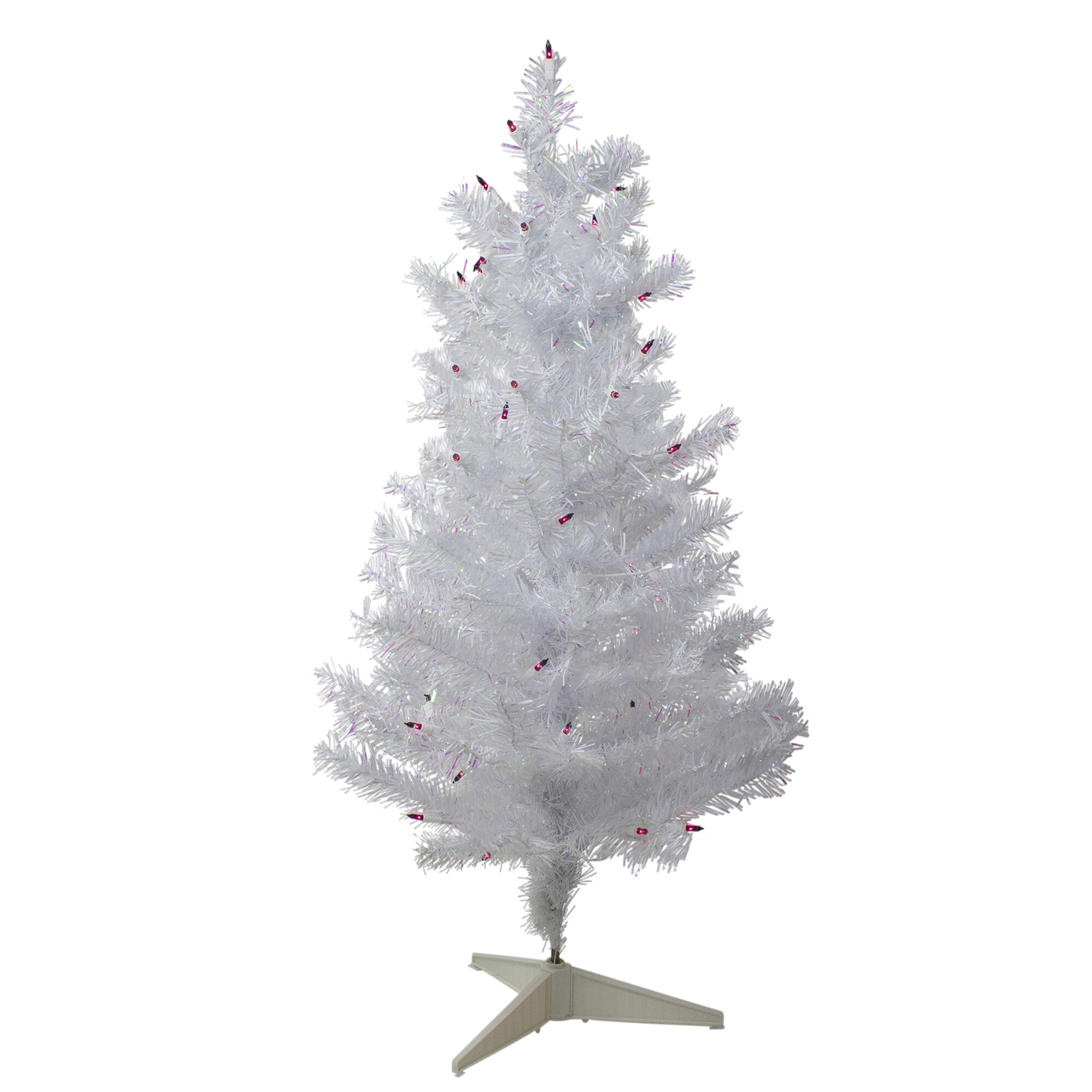 Northlight 2' Pre-lit White Iridescent Pine Artificial Christmas Tree -  Purple Lights