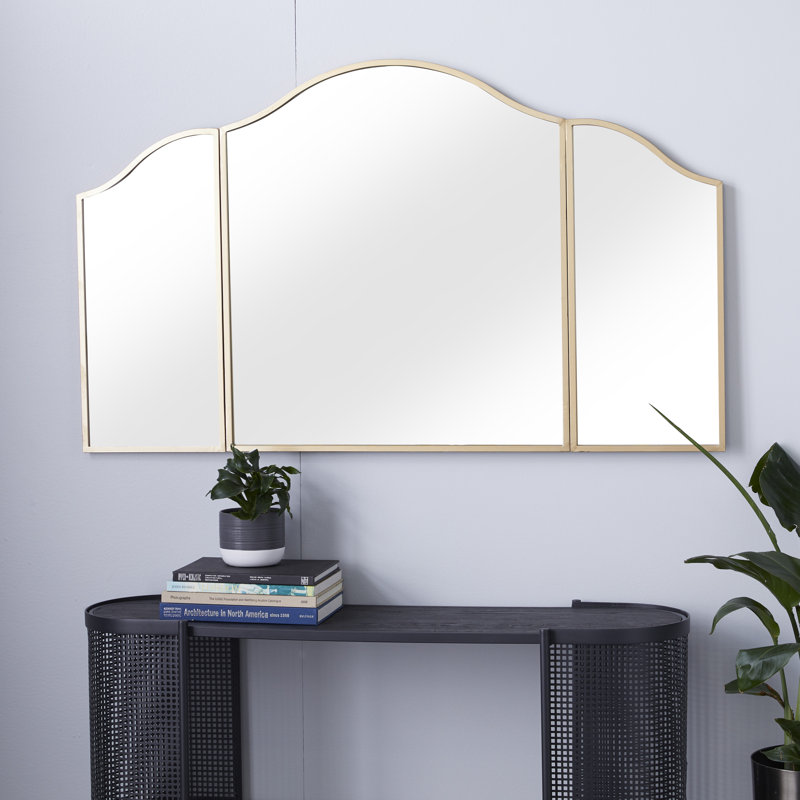Fransen Metal Arched Gold Wall Mirror with Folding Sides