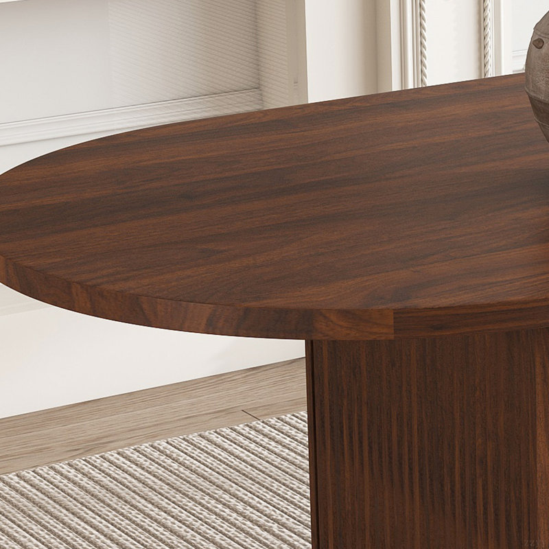 62.9-Inch 6-Person Oval Dining Table, Large Round Base Table With Wooden Legs, Suitable For Living Room / Dining Room, Walnut