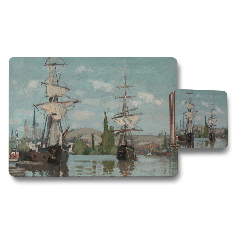 Harbor Scene Ship Art Placemat And Coaster Set For Dining Room