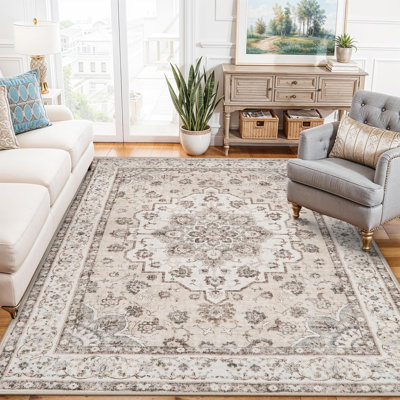 Washable Hallway Rugs: Oriental Non-Slip Kitchen Carpet Distressed Low Pile Indoor Rug for Bedroom Entryway Vintage Soft Non Shedding Floor Mat for Living Room Bathroom (Cream/Beige)