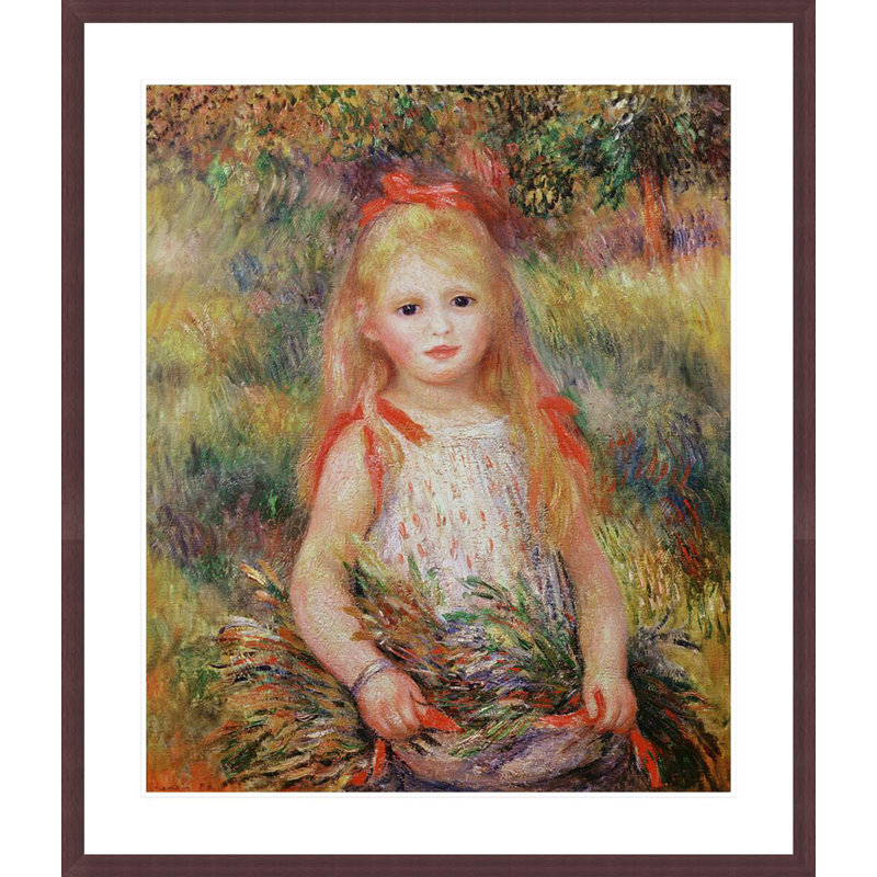 «Little Girl Carrying Flowers or The Little Gleaner» par Pierre-Auguste Renoir, impression giclée encadrée