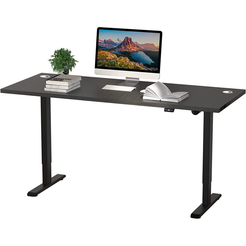 Midtown Value Height Adjustable Standing Desk, Single Motor, 60x30, Charcoal Strand Top with Black Frame, Burnt Strand/Black