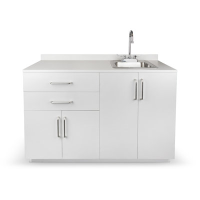 48in. W Ready to Assemble 2-Drawers Base Kitchen Exam Room Storage Cabinet with Right Sink
