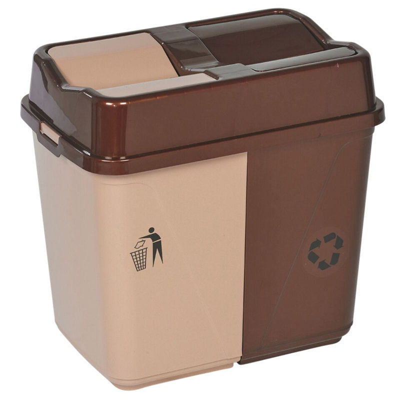 Plastic Kitchen Trash Can, Brown/Beige, 60L