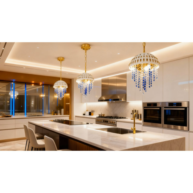 Lustre cascade bleu en cristal, H 18 po x l 10 po x P 10 po